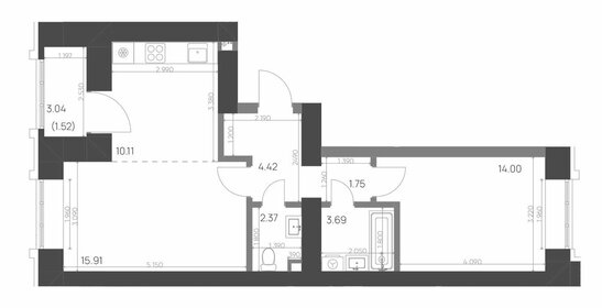 Квартира 53,8 м², 2-комнатная - изображение 1
