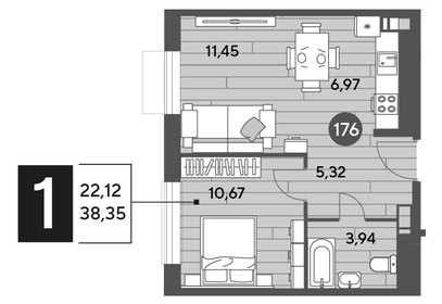 38,5 м², 1-комнатная квартира 6 296 964 ₽ - изображение 22