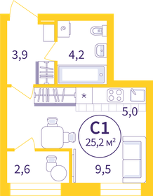 Квартира 23,9 м², студия - изображение 1