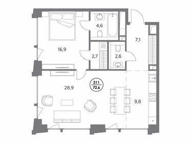 73,8 м², 1-комнатная квартира 64 501 200 ₽ - изображение 30