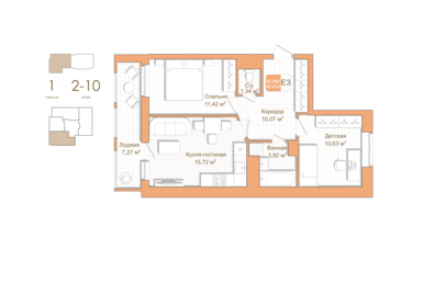 Квартира 60,4 м², 2-комнатная - изображение 1