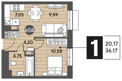 Квартира 36,2 м², 1-комнатная - изображение 1