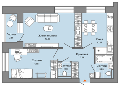 62,3 м², 2-комнатная квартира 6 541 500 ₽ - изображение 53