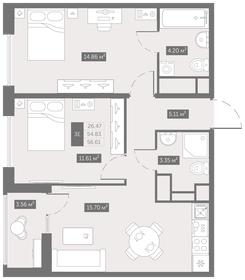 Квартира 56,6 м², 2-комнатная - изображение 1