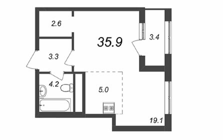 Квартира 35,8 м², студия - изображение 5