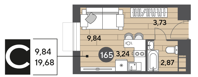 19,7 м², квартира-студия 4 264 656 ₽ - изображение 1