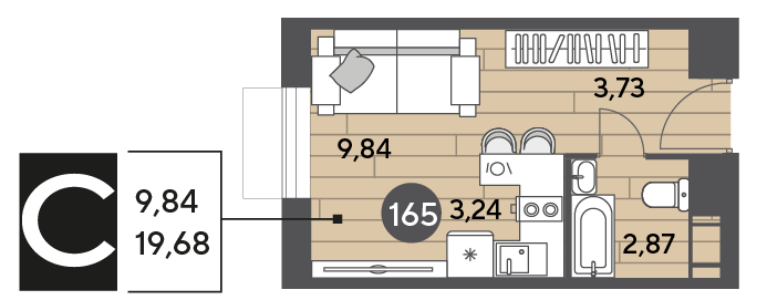 19,7 м², квартира-студия 4 154 010 ₽ - изображение 9