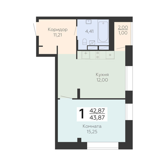 43,9 м², 1-комнатная квартира 5 439 880 ₽ - изображение 1