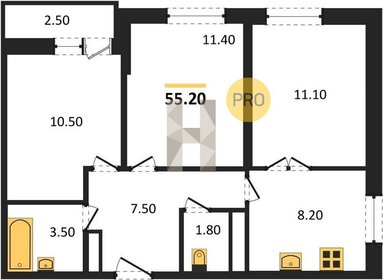 Квартира 55,2 м², 3-комнатная - изображение 1