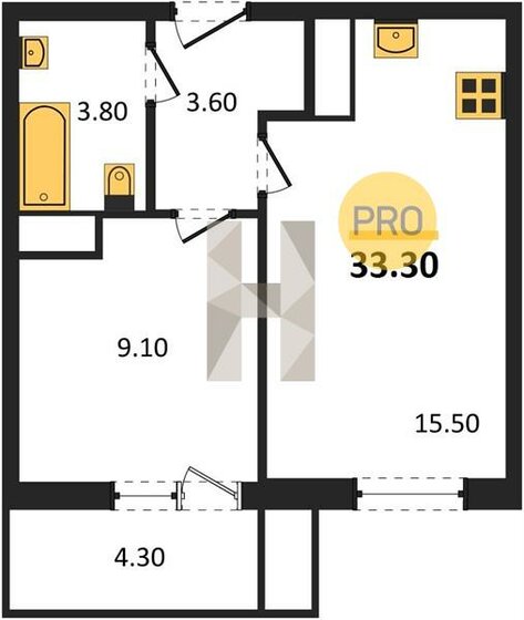 33,3 м², 1-комнатная квартира 3 851 190 ₽ - изображение 16