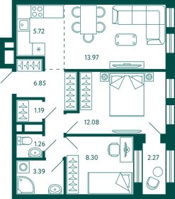 54,1 м², 2-комнатная квартира 9 741 809 ₽ - изображение 7