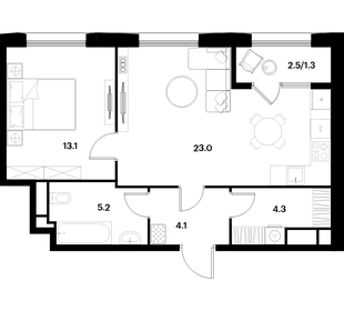 Квартира 51 м², 1-комнатная - изображение 1