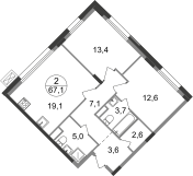 Квартира 67,1 м², 2-комнатная - изображение 1