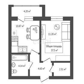 Квартира 37,3 м², 1-комнатная - изображение 1