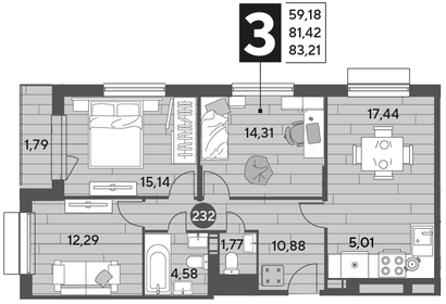 104 м², 3-комнатная квартира 17 100 000 ₽ - изображение 104