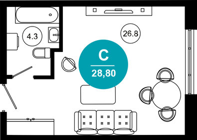 Квартира 28,8 м², 1-комнатные - изображение 1