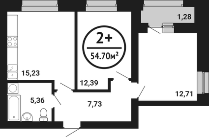 Квартира 54,7 м², 2-комнатная - изображение 1