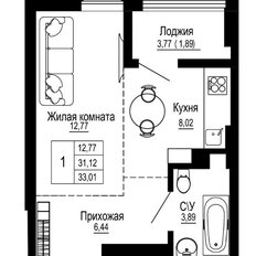 Квартира 33 м², 1-комнатная - изображение 1