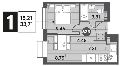 33,7 м², 1-комнатная квартира 5 922 847 ₽ - изображение 11