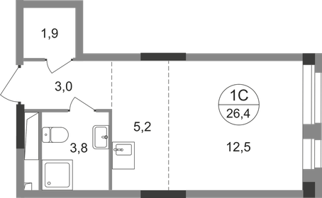 Квартира 26,4 м², студия - изображение 1