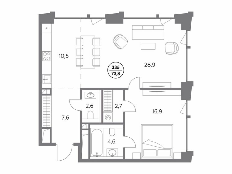 73,8 м², 1-комнатная квартира 64 501 200 ₽ - изображение 1
