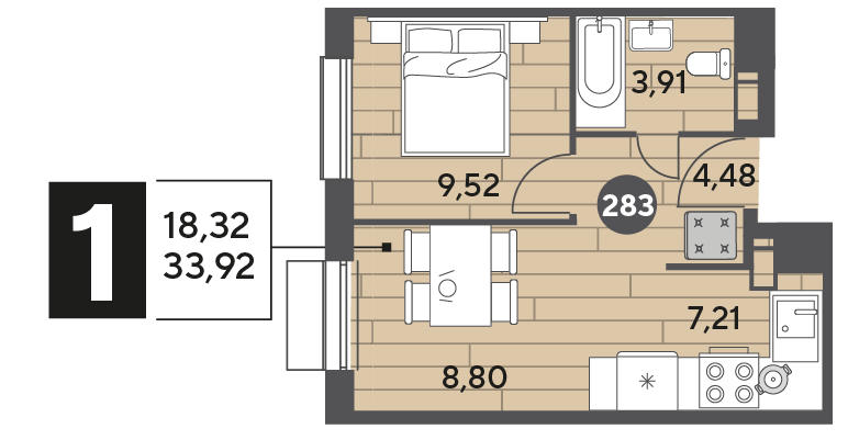 33,9 м², 1-комнатная квартира 5 874 944 ₽ - изображение 1