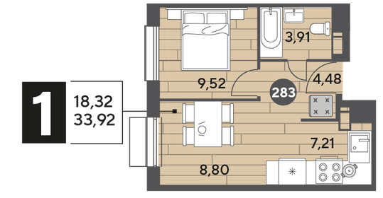 33,9 м², 1-комнатная квартира 5 891 904 ₽ - изображение 19