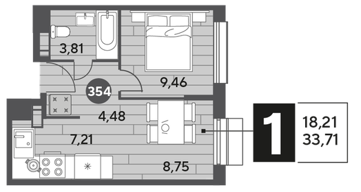 Квартира 33,7 м², 1-комнатная - изображение 1