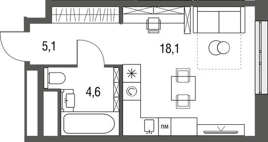 Квартира 27,8 м², студия - изображение 1