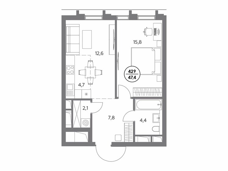 47,4 м², 1-комнатная квартира 21 472 200 ₽ - изображение 1