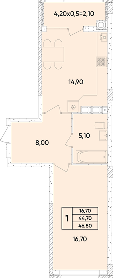 46,8 м², 1-комнатная квартира 5 709 600 ₽ - изображение 17