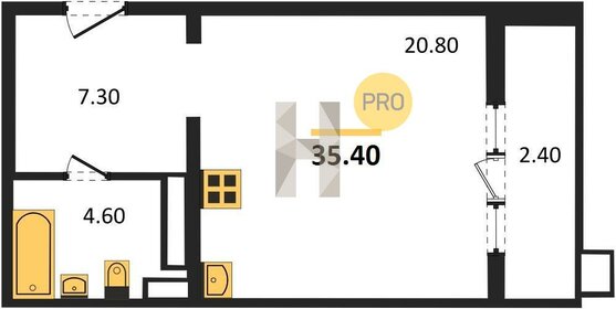 Квартира 35,4 м², студия - изображение 1