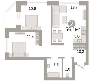 Квартира 56,1 м², 2-комнатная - изображение 1