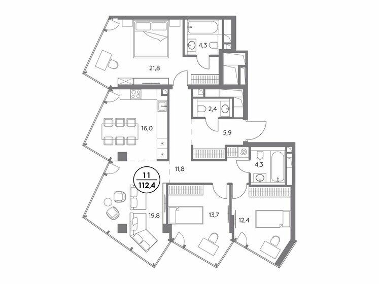 112,3 м², 3-комнатная квартира 74 118 000 ₽ - изображение 15