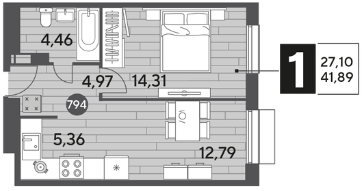 41,9 м², 1-комнатная квартира 6 614 431 ₽ - изображение 19