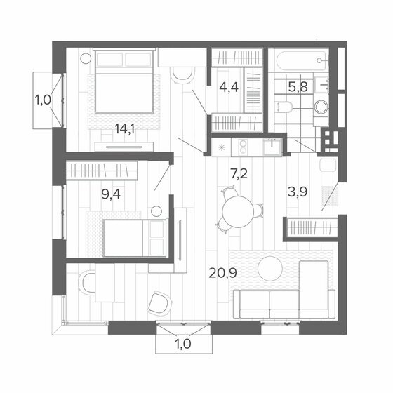 66,3 м², 3-комнатная квартира 10 297 000 ₽ - изображение 1