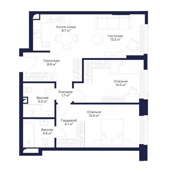 74,5 м², 2-комнатная квартира 35 654 208 ₽ - изображение 15