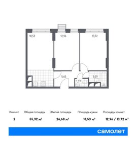 Квартира 55,3 м², 1-комнатные - изображение 1