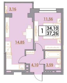 Квартира 37,3 м², 1-комнатная - изображение 1