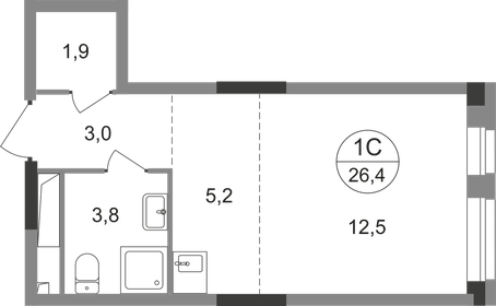 Квартира 26,4 м², студия - изображение 1