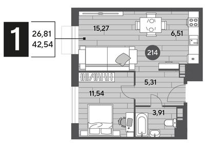 41,1 м², 1-комнатная квартира 6 850 000 ₽ - изображение 79