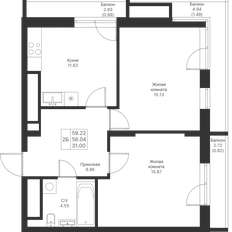 Квартира 59,2 м², 2-комнатная - изображение 3