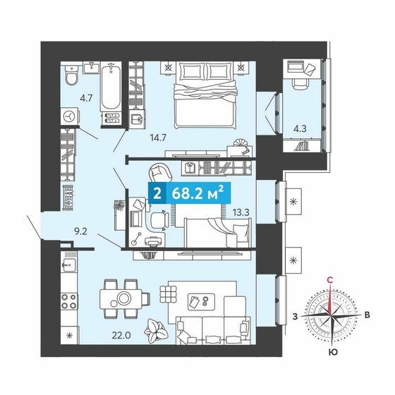 68,2 м², 2-комнатная квартира 5 825 610 ₽ - изображение 1