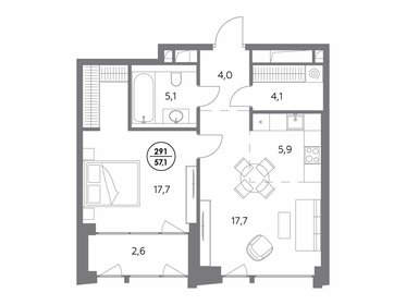 Квартира 57,1 м², 1-комнатная - изображение 1