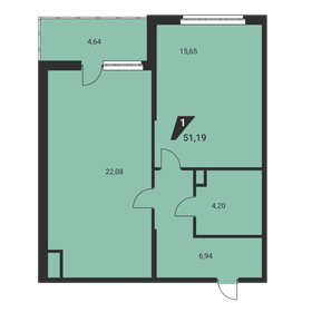 Квартира 51,2 м², 1-комнатная - изображение 2