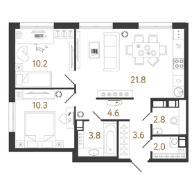 Квартира 59,1 м², 2-комнатная - изображение 1