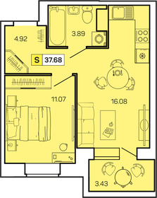 Квартира 37,7 м², 1-комнатная - изображение 1