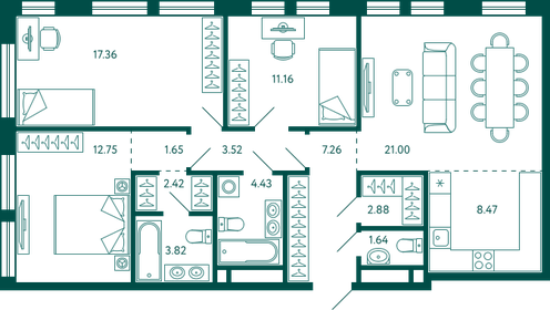 83 м², 3-комнатная квартира 13 450 000 ₽ - изображение 41