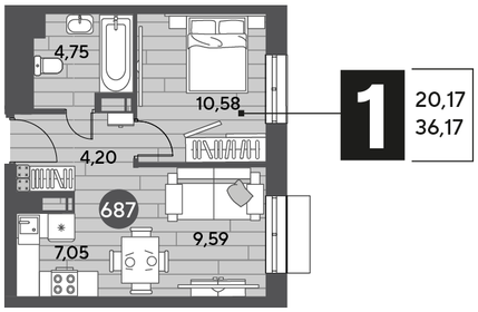 Квартира 36,2 м², 1-комнатная - изображение 1