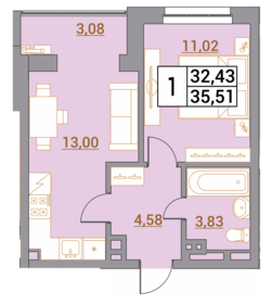 Квартира 35,5 м², 1-комнатная - изображение 1